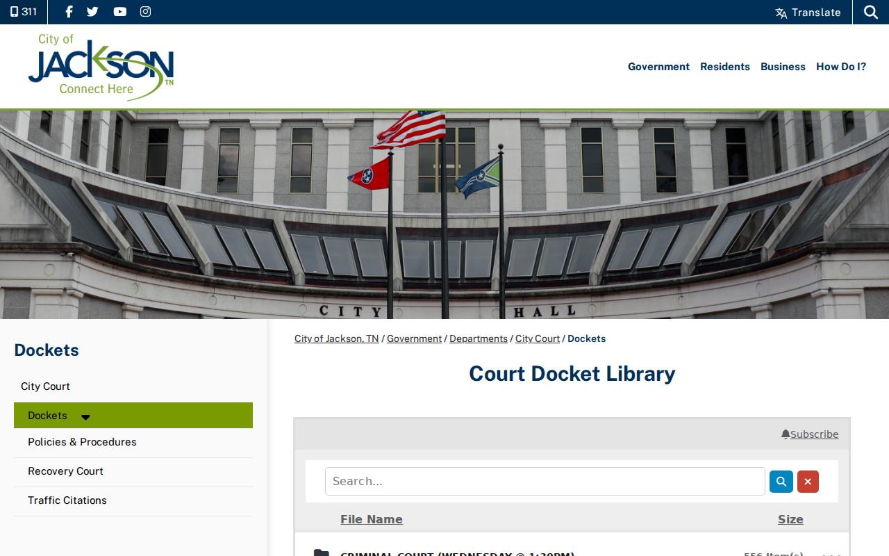 Jackson resident lookup City Court docket reference