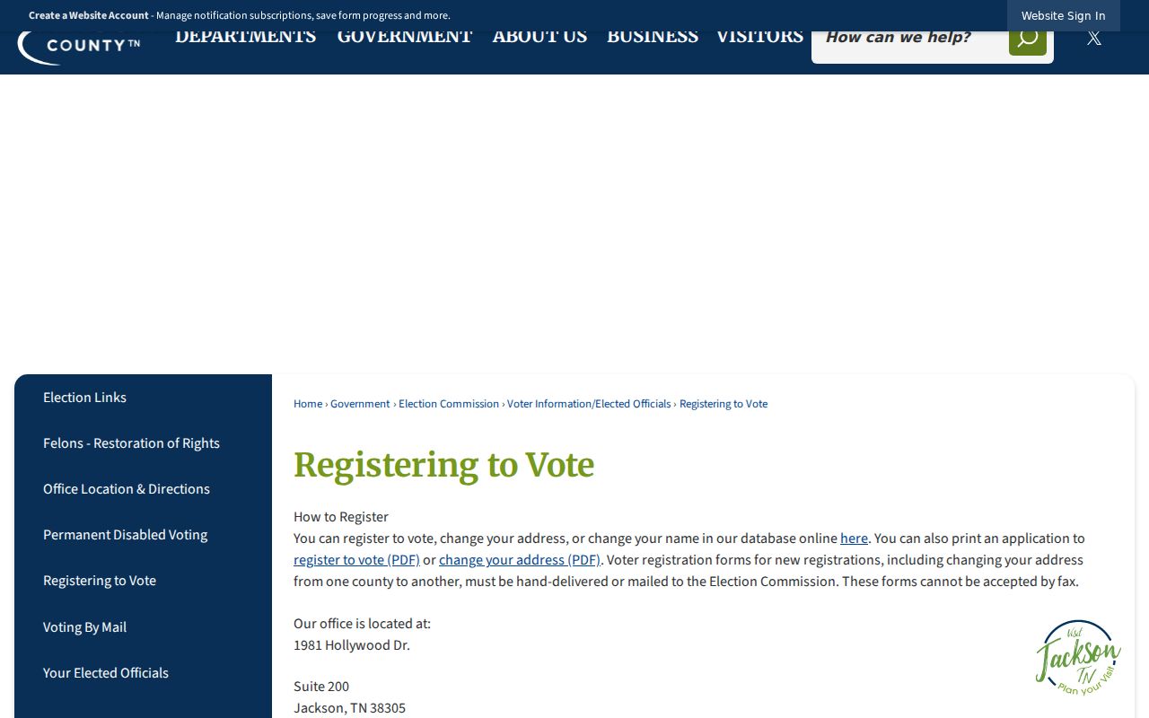 Jackson ZIP code directory voter registration reference
