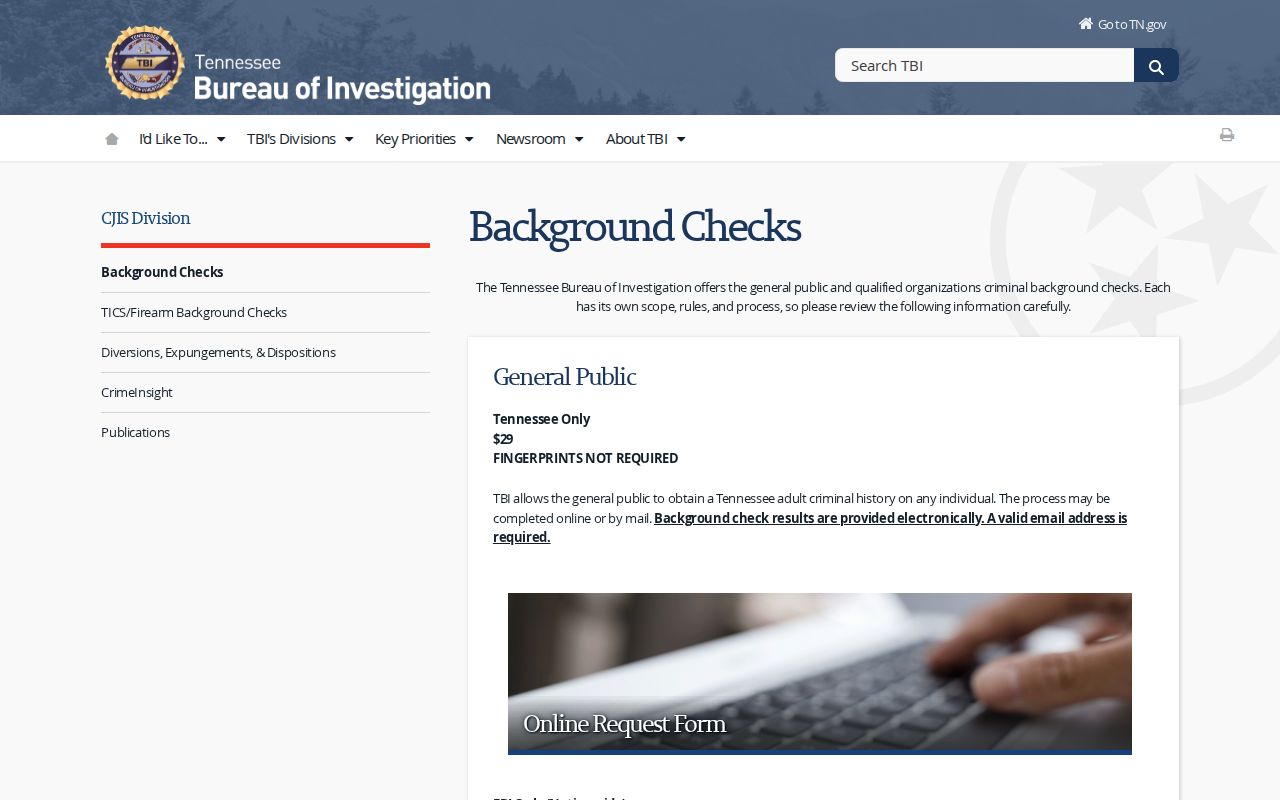 Jackson residents directory TBI Tennessee record-check information