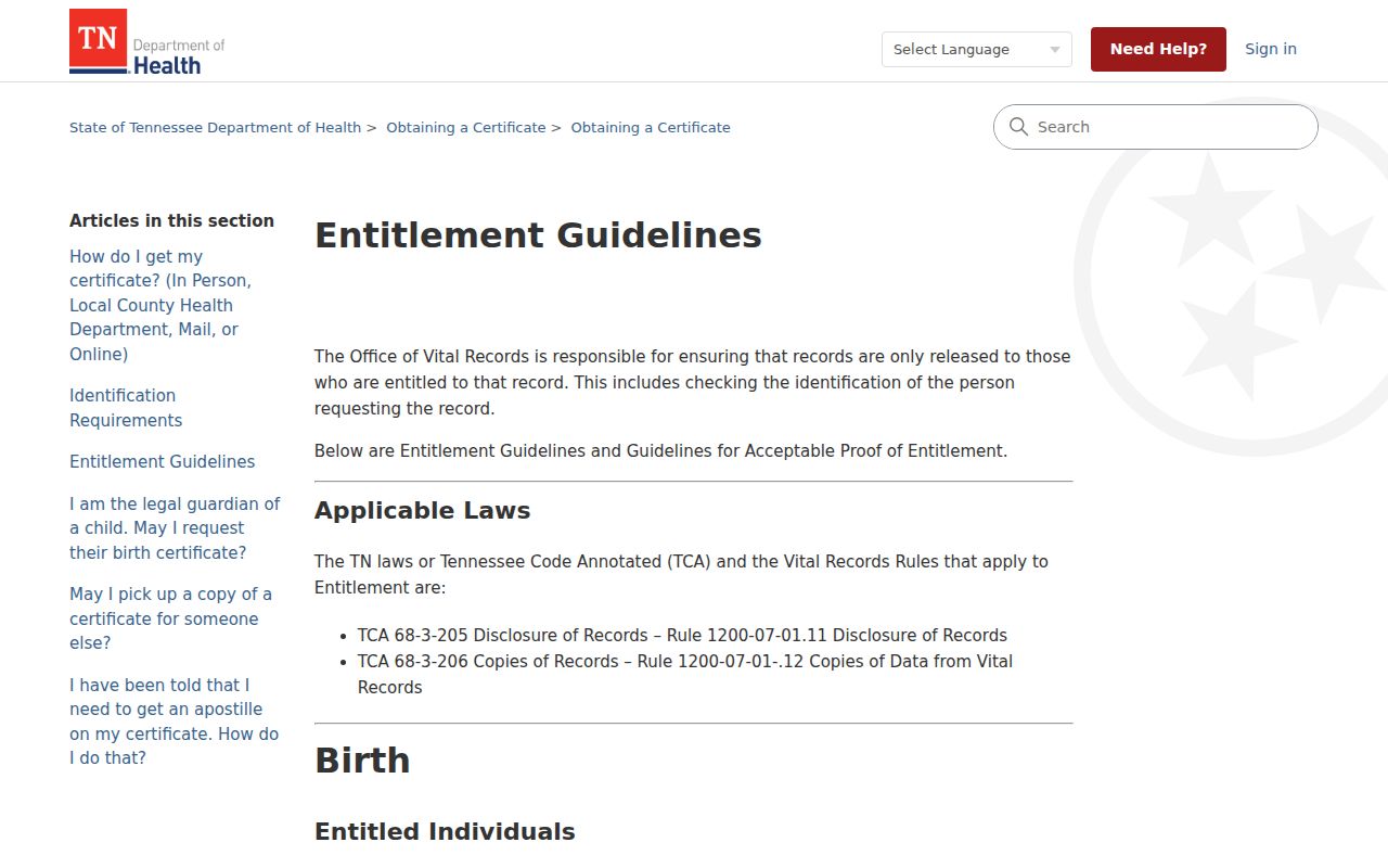 Jackson previous residents vital-record entitlement source