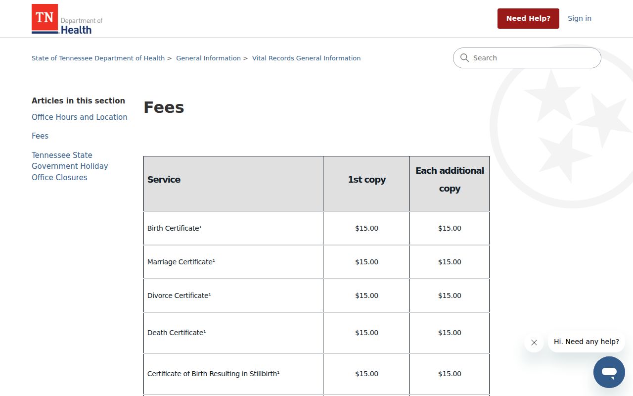 Jackson previous residents Tennessee vital records fee source