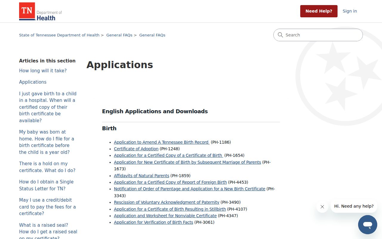 Jackson resident lookup Tennessee vital record applications